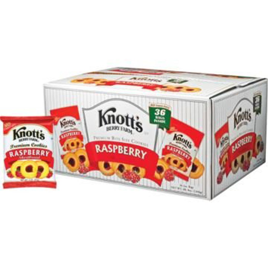 SCS Knott's Berry Farm Raspberry Shortbread Premium Bite Size Cookies - 36 Bags of 2 Oz