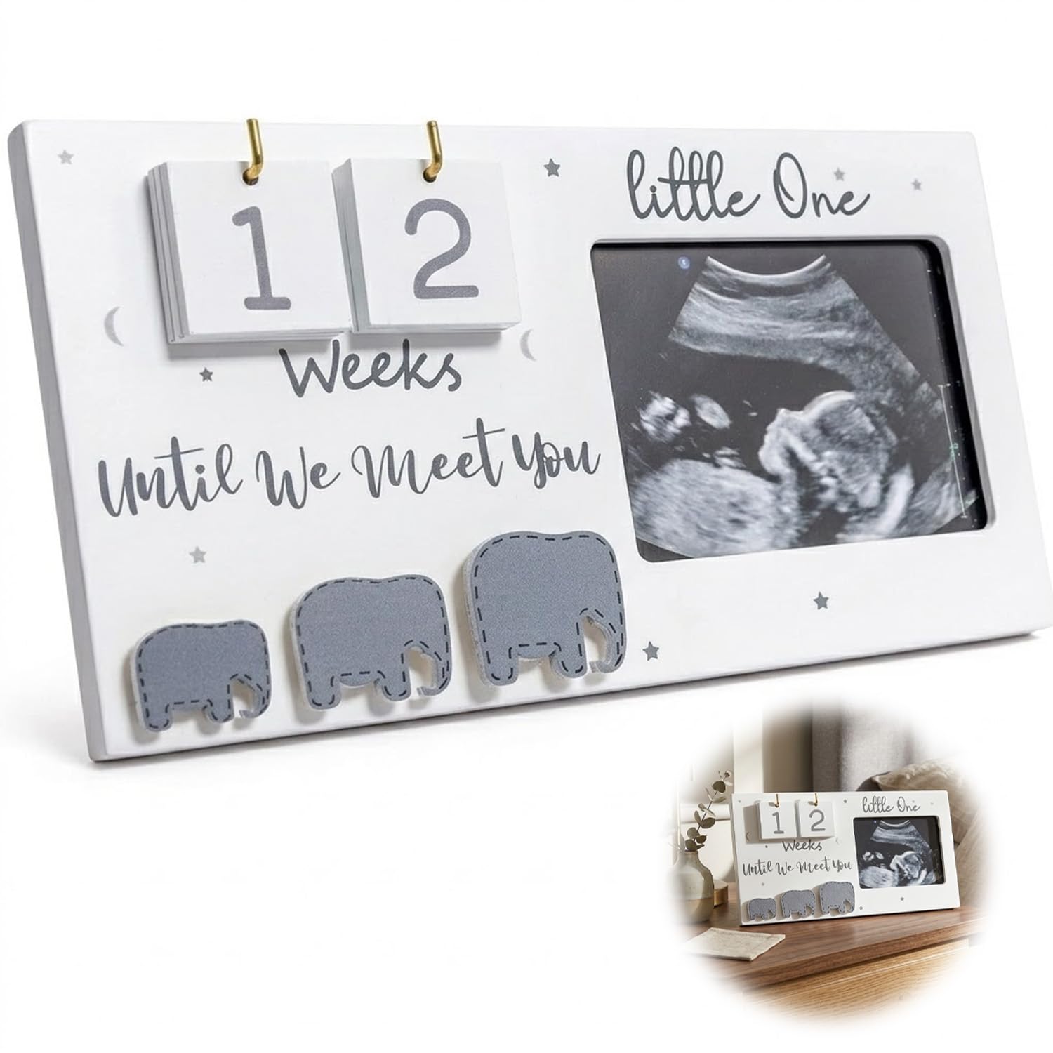Baby Scan Photo Frame with Pregnancy Countdown Weeks Ultrasound Picture Frame for Pregnancy Announcement, Baby First Scan Photo Frames, Mum to Be Gifts, Baby's Shower & Gender Reveal Gifts