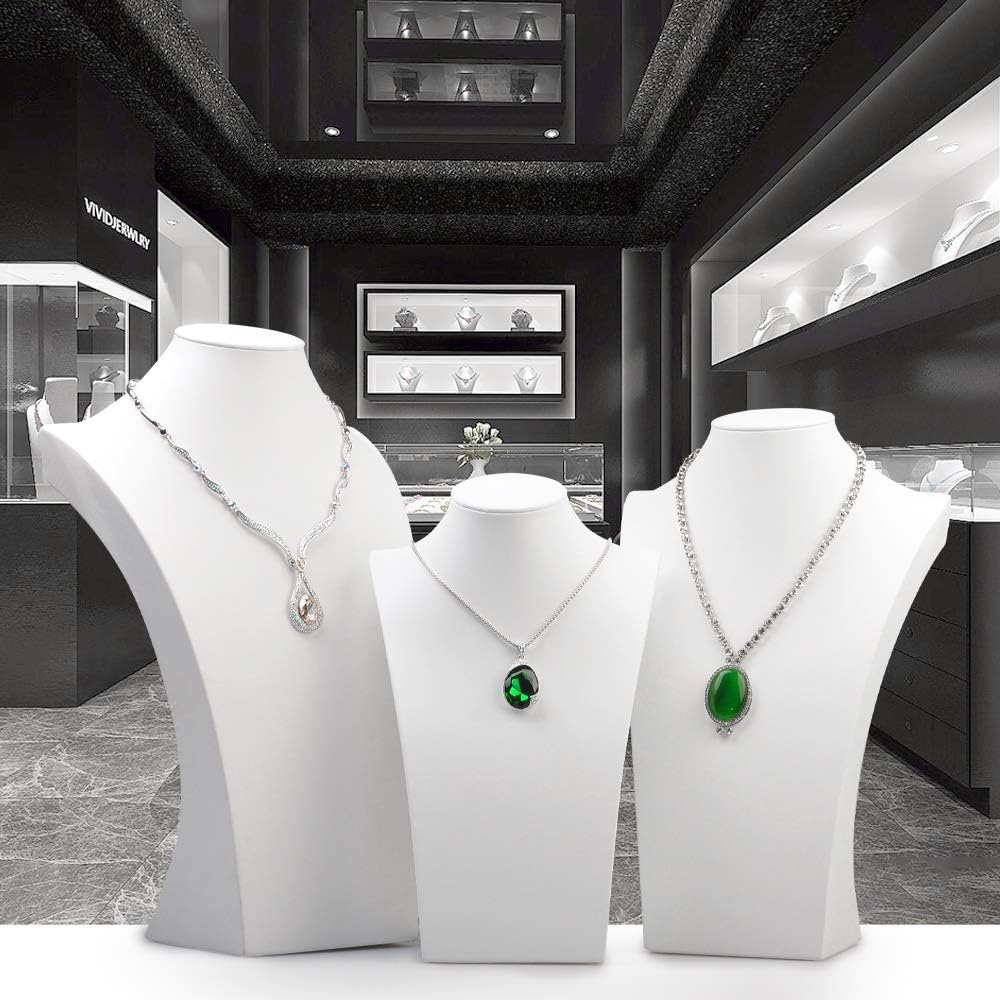 Oirlv White Leather Jewelry Bust Necklace Display Stand Trade Show Jewelry Holder (H:11.8")