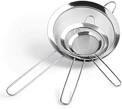Kit 3 Peneiras de Inox 8cm, 10cm e 12cm - Jogo em Aço Resistente, com Suporte para Panelas e Travessas, Conjunto Ideal para Coar e Polvilhar