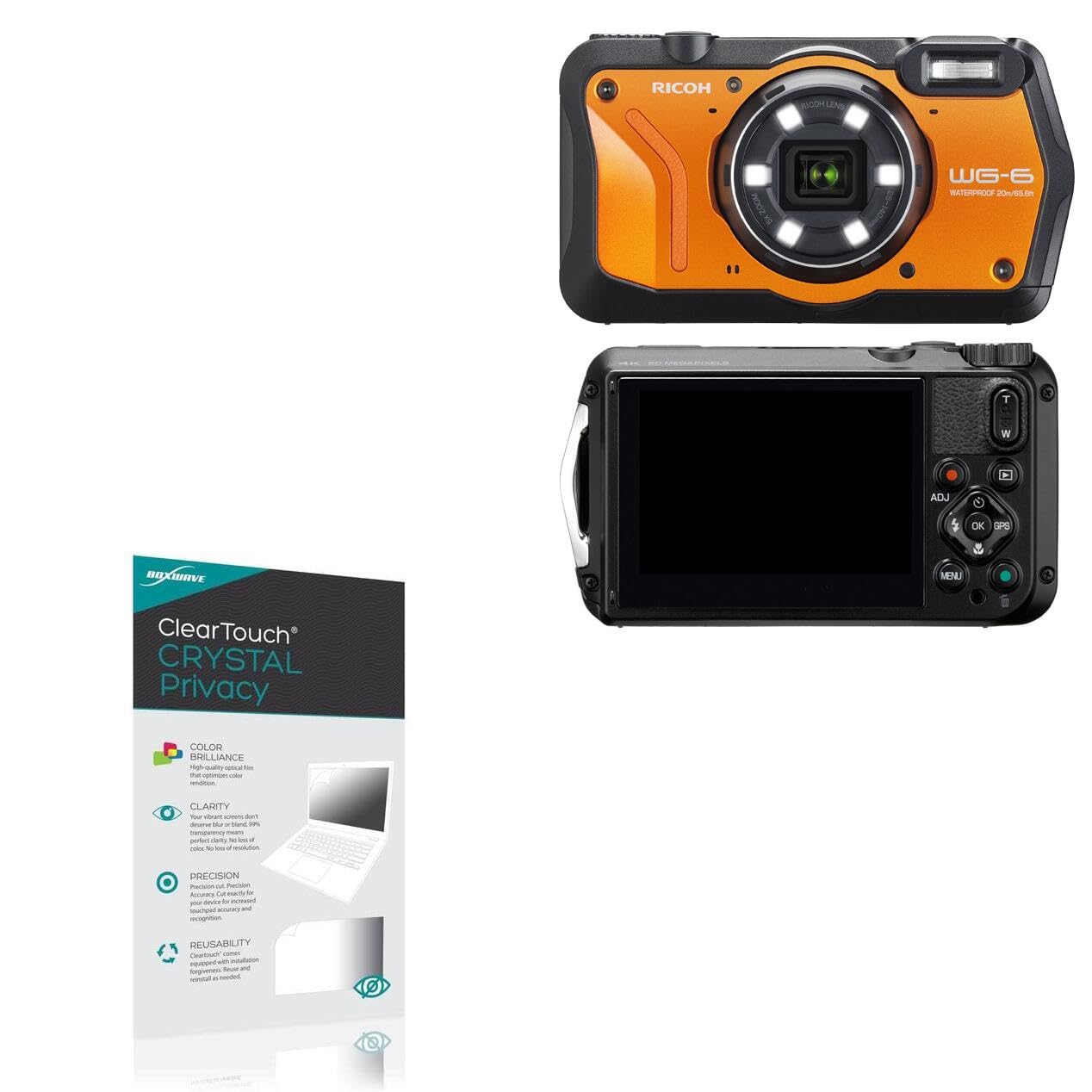 BoxWave Screen Protector Compatible with Ricoh WG-6 - ClearTouch Crystal Privacy (2-Pack), Privacy Screen Protector Flexible Film Clear