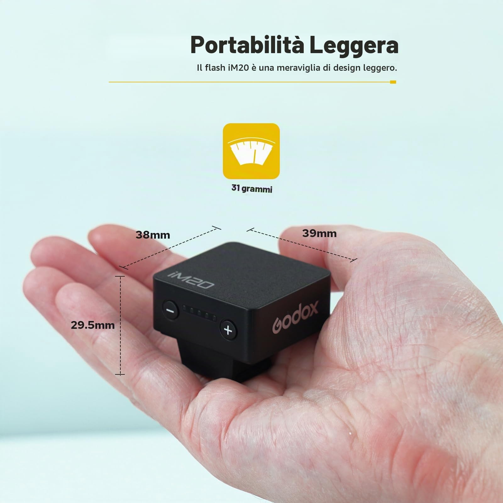 Godox iM20 Fotocamera Flash, Batteria incorporata con 5 Livelli Flash Power per Canon/Sony/Fuji/Nikon/Panasonic/Olympus, per Fotocamere con Hotshoe Singolo Contatto