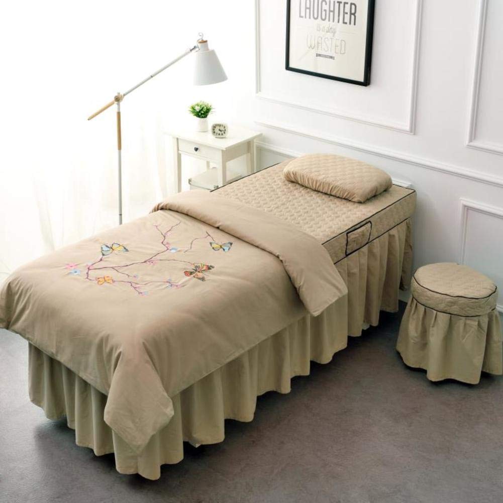 ynh Massage Table Sheet Sets,cotton Solid Color Beauty Bed Cover 4-piece In Embroidery Simple Breathable Salon Spa Table Skirt Bed Skirt Sheet -p 80x190cm(31x75inch)