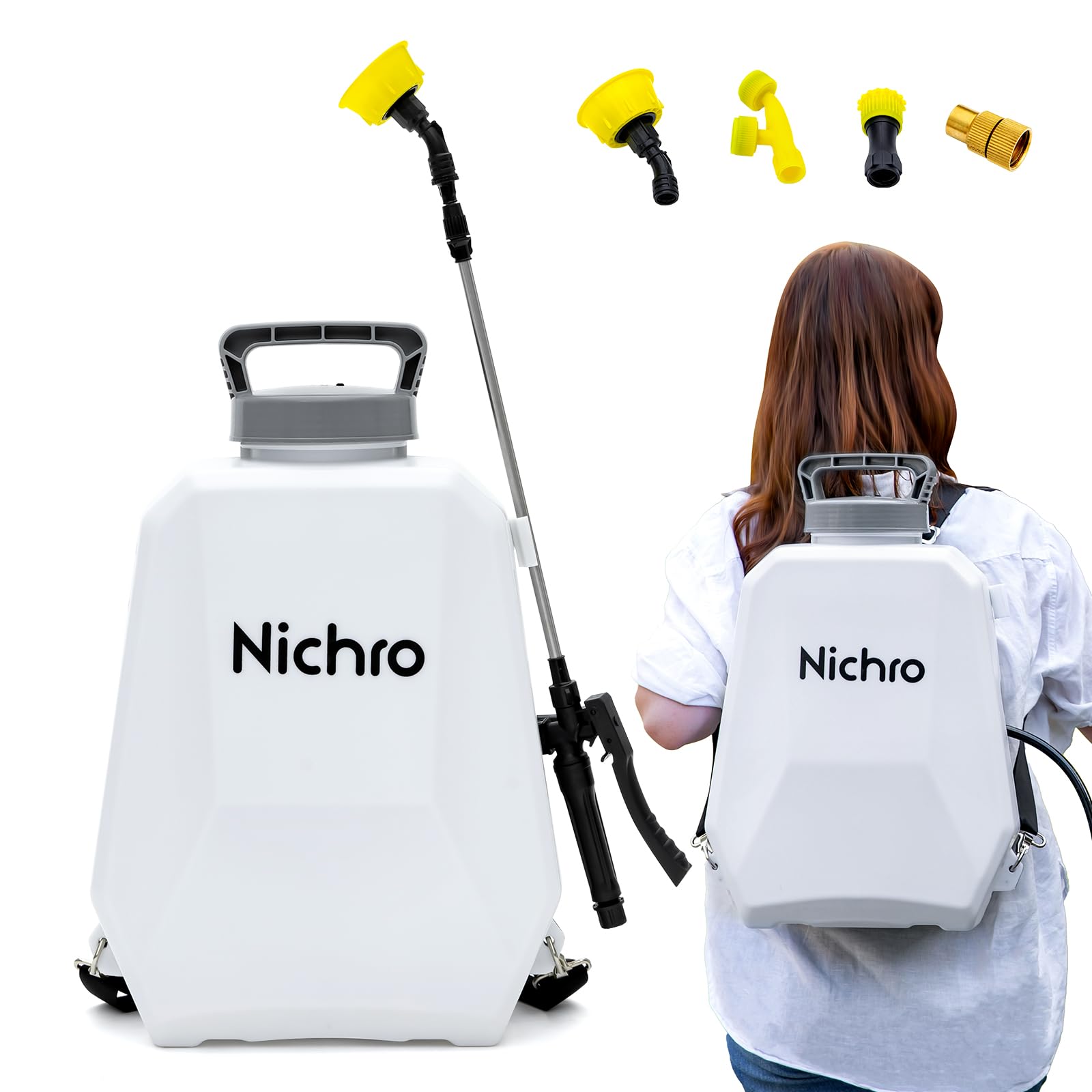 Backpack Sprayer, 3 Gallon Electric Sprayer with 4 Nozzles, 0-100 PSI Adjustable Pressure, Extended Long-Life Battery, Wide Mouth Lid for Garden, Lawn, Cleaning