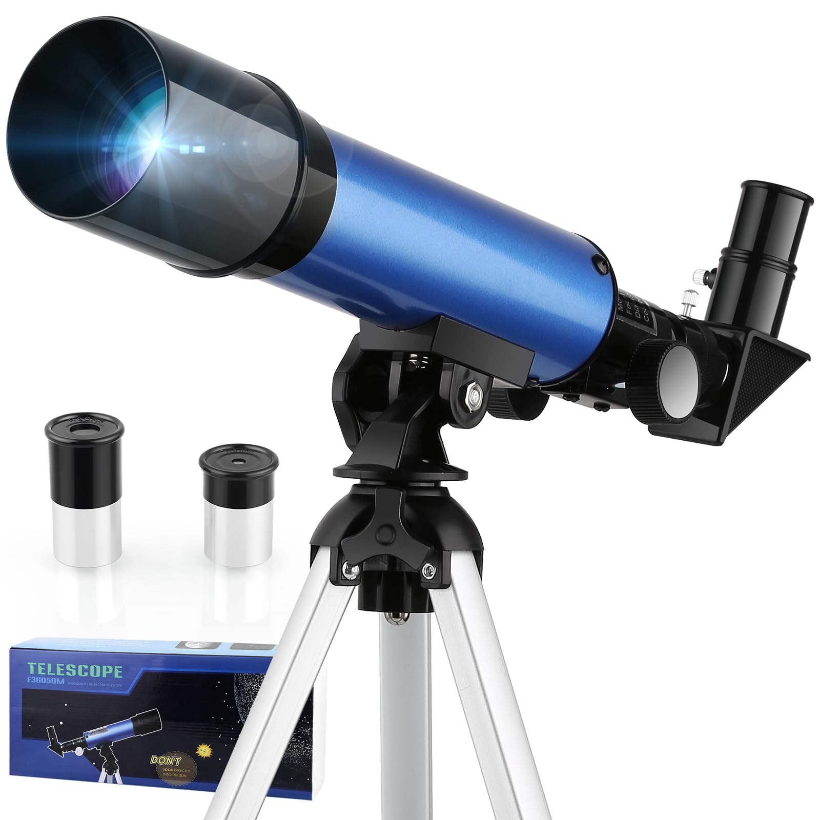 Cowiewie Telescopio para niños, telescopios al aire libre, astronomía espacial para principiantes, incluye dos oculares, refractor portátil con trípode de regalo