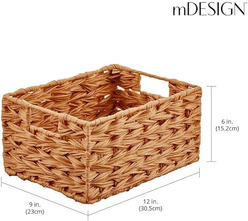 Miniatura 4 de mDesign Cesta organizadora tejida de almacenamiento de alimentos para despensa de cocina, caja organizadora de contenedores para armarios, estantes,