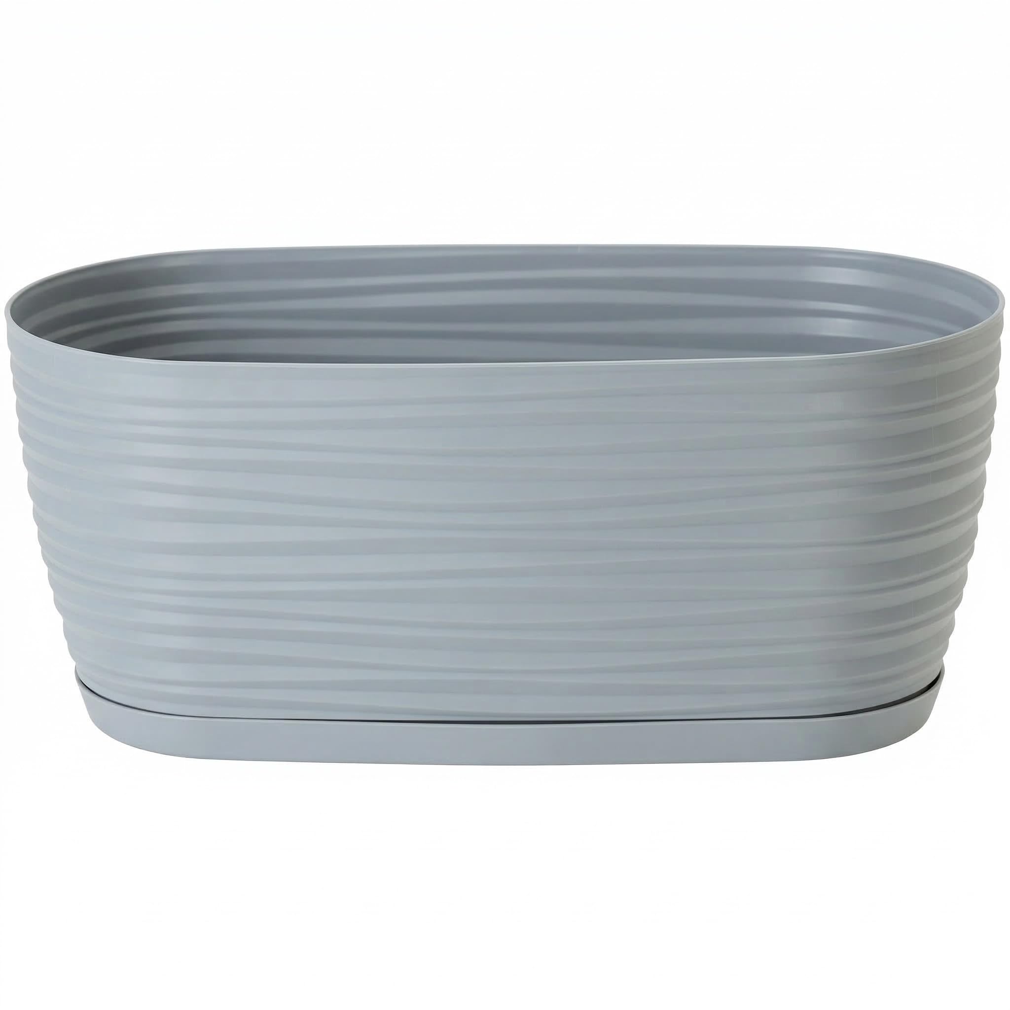 SPARKLE PLANTS Sahara Indoor Plant Pots – Modern Plastic Flower Pots with Drainage Hole & Saucer – 7 Sizes, 8 Colours for Succulents, Herbs, Flowers & Houseplants (27 cm, Platinum, Oval)