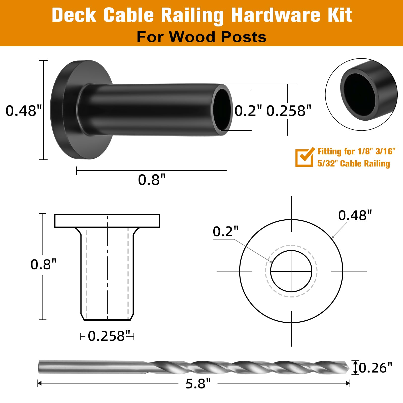CELYND Cable Railing Protector Sleeves - 50 Pack T316 Stainless Steel Protective Sleeves - 1/8