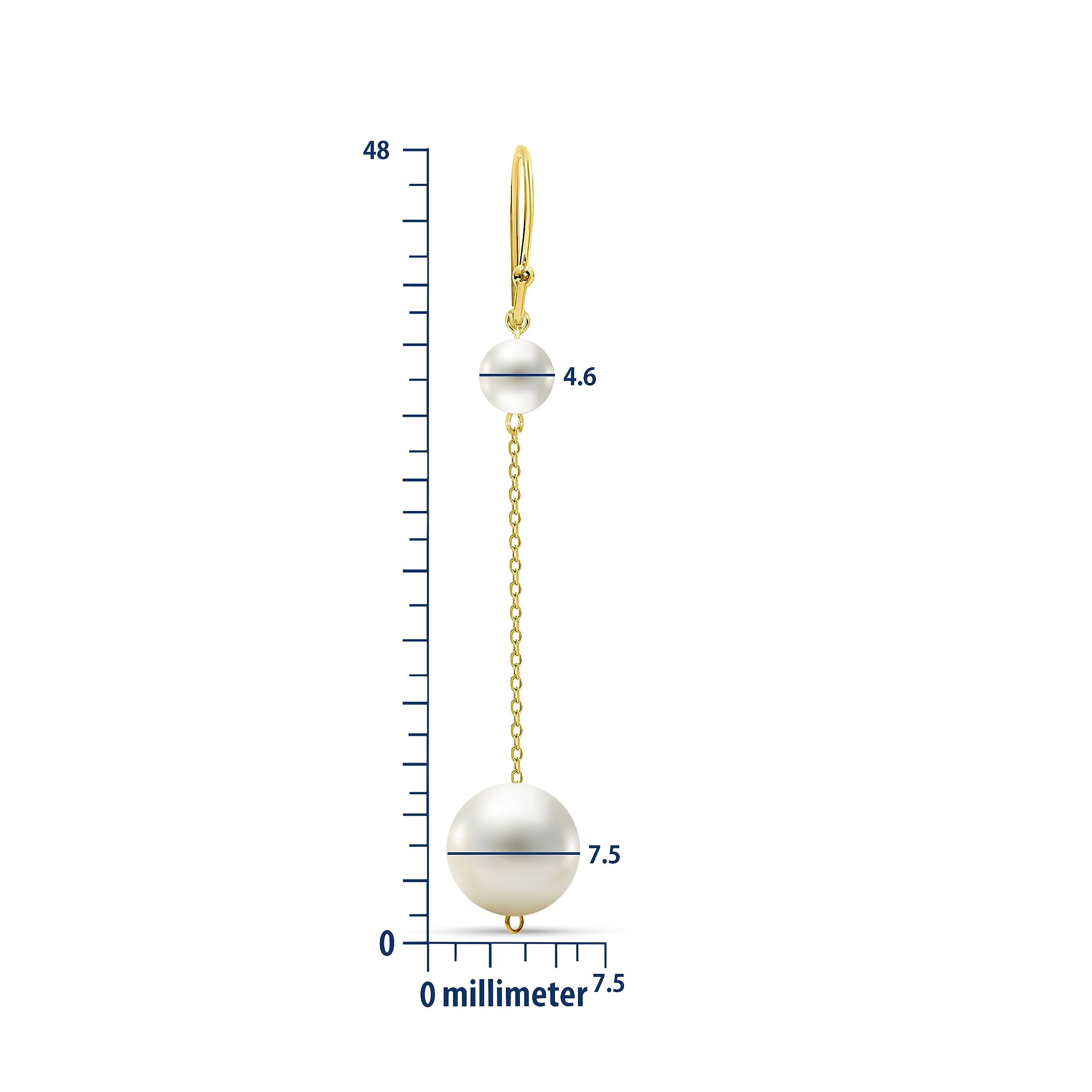Miore Schmuck für Frauen Ohrhänger mit weißen Süßwasserperlen 7,5 mm Ohrringe aus 14 Karat Gelbgold / 585 Gold, Gelbgold