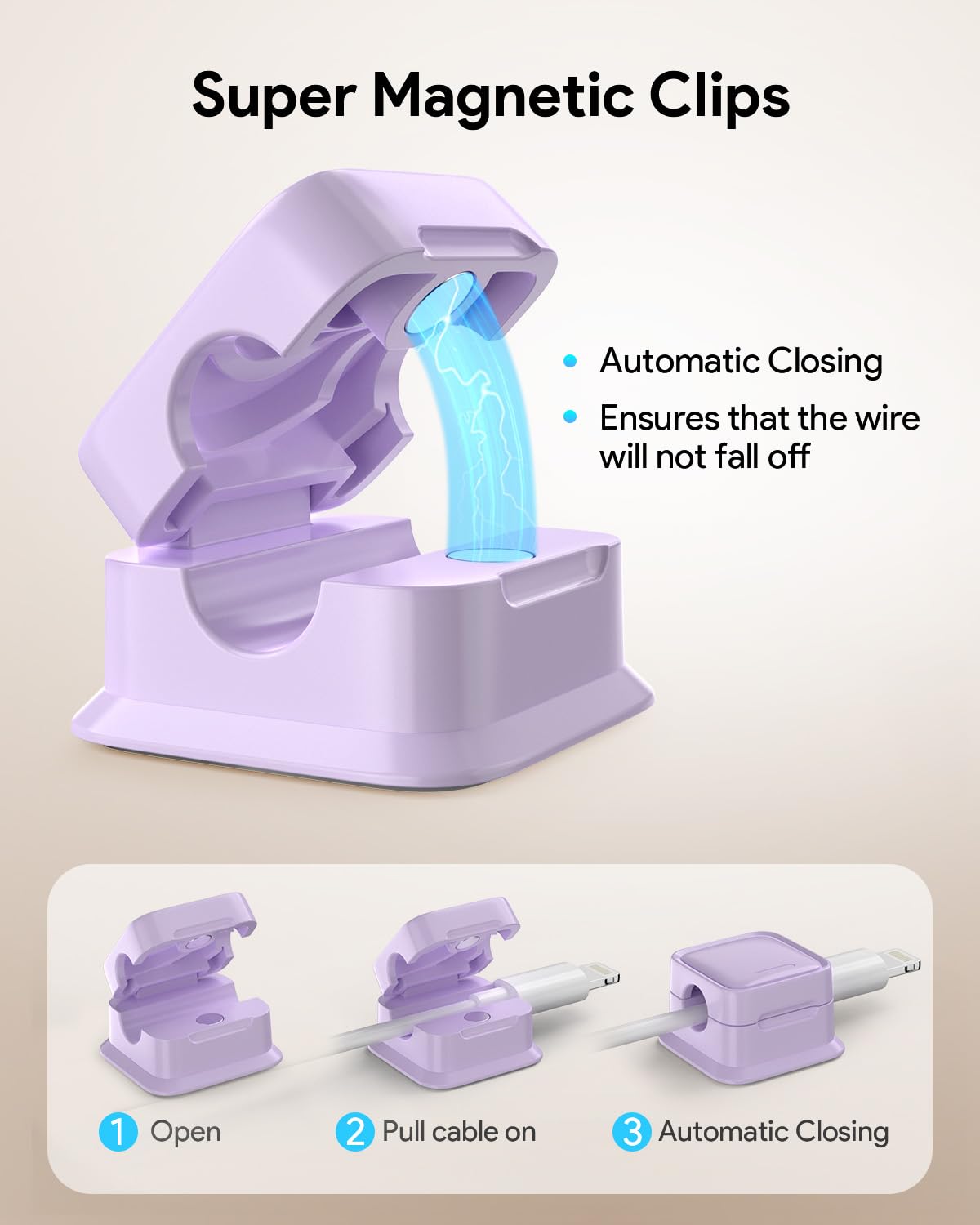 8 Pack Magnetic Cord Organizer - Adhesive Cable Management Clips, Wire Holders For Desk, Car, Nightstand, Purple - View #6