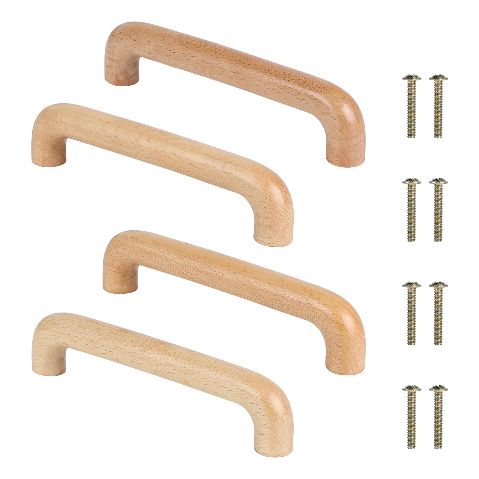 6 Tiradores De Madera Para Muebles SYZOW | Distancia Entre Tornillos 128 Mm, Madera De Fresno Natural