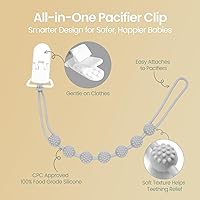 Vista 2 de Baby Pacifier Clip, 6 Pack Silicone Pacifier Holder with One Piece Design for Baby Boy and Girl, BPA Free Soft Flexible Paci Binky Clips Gris