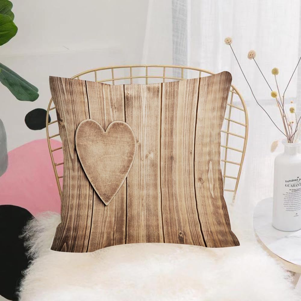 Hyosxw Rustic Heart Above The Lovers Romantic Corne - A9 Cushion Cover,Throw Pillow Case Home Decorative For Living Room Bedroom Sofa Chair 18X18 Inch,Rustic Heart Above The Lovers Romantic Corner Celebration Of Wooden Planks,Pillowcase 45X45cm