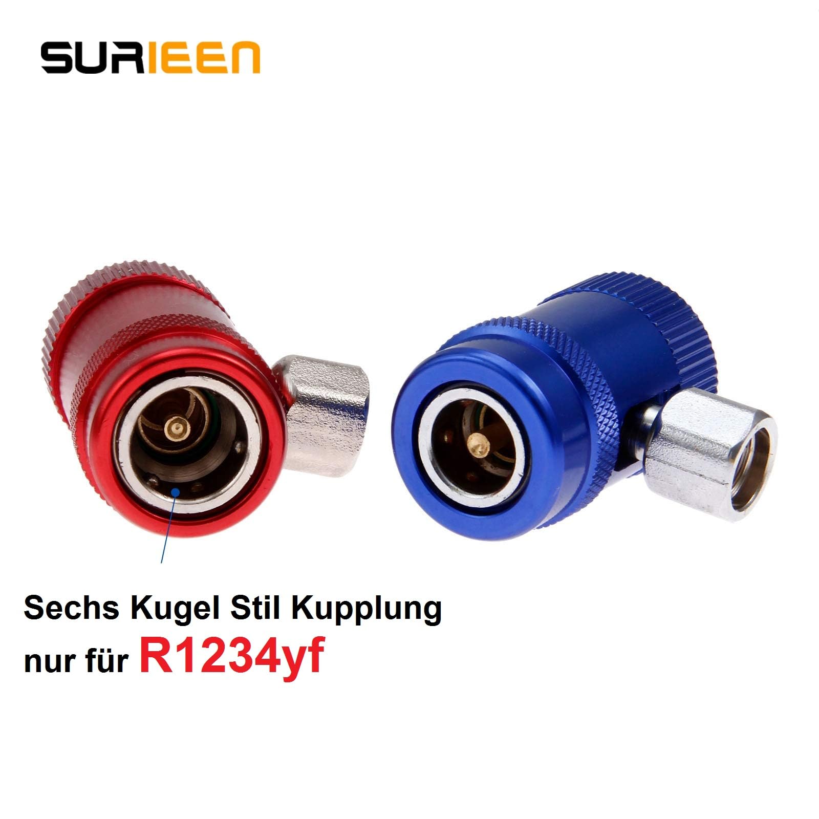 R1234yf Schnellkupplungsadapter 1/4 Zoll Steckeranschluss Verstellbarer Konnetor Adapter High/Low Side R1234yf Adapter Manuelle Kupplung für A/C Kältemittel Krümmermessgerät Set