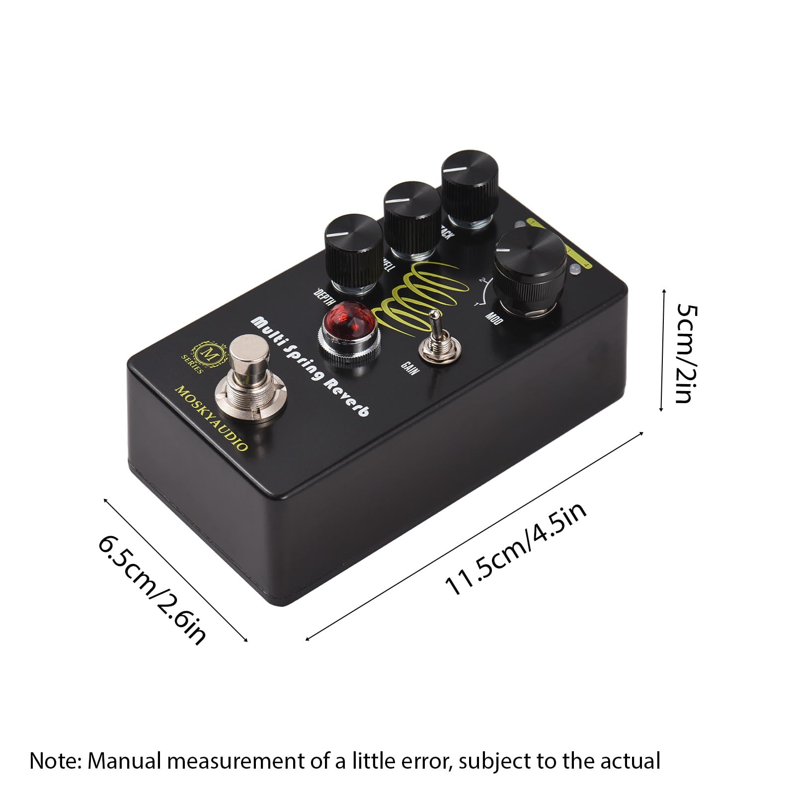 Btuty Effets de réverbération pour guitare Pédale d'attaque Bouton 4 modes DC 9 V Interface d'entrée/sortie de 6,35 mm Effecteur de réverbération pour guitare électrique avec True Bypass