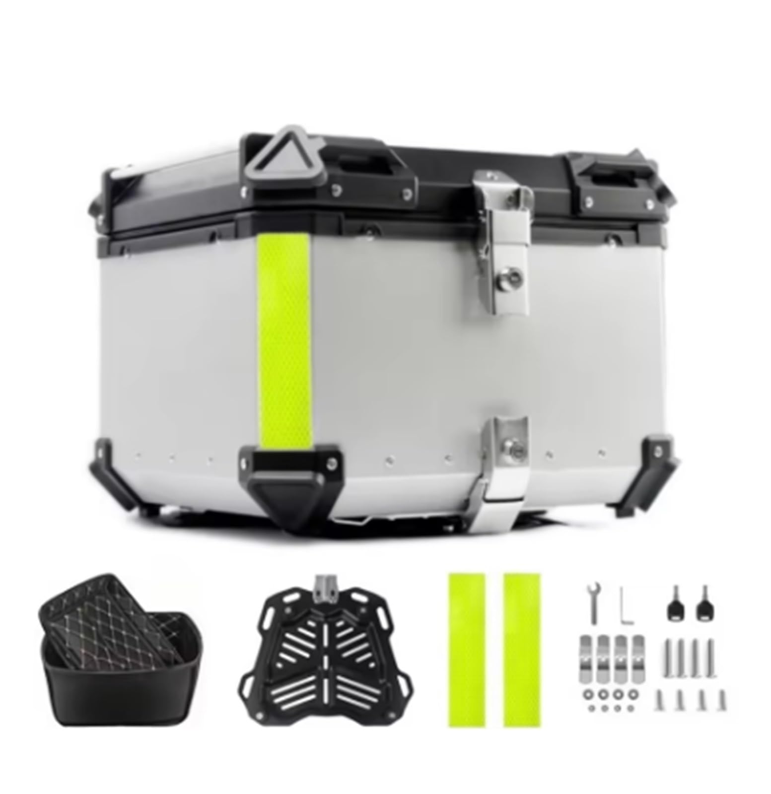 Baúl de Moto Baúl de Motocicleta, baúl Trasero de Aluminio, Motocicleta Impermeable, Caja de Herramientas(45L-Silver)
