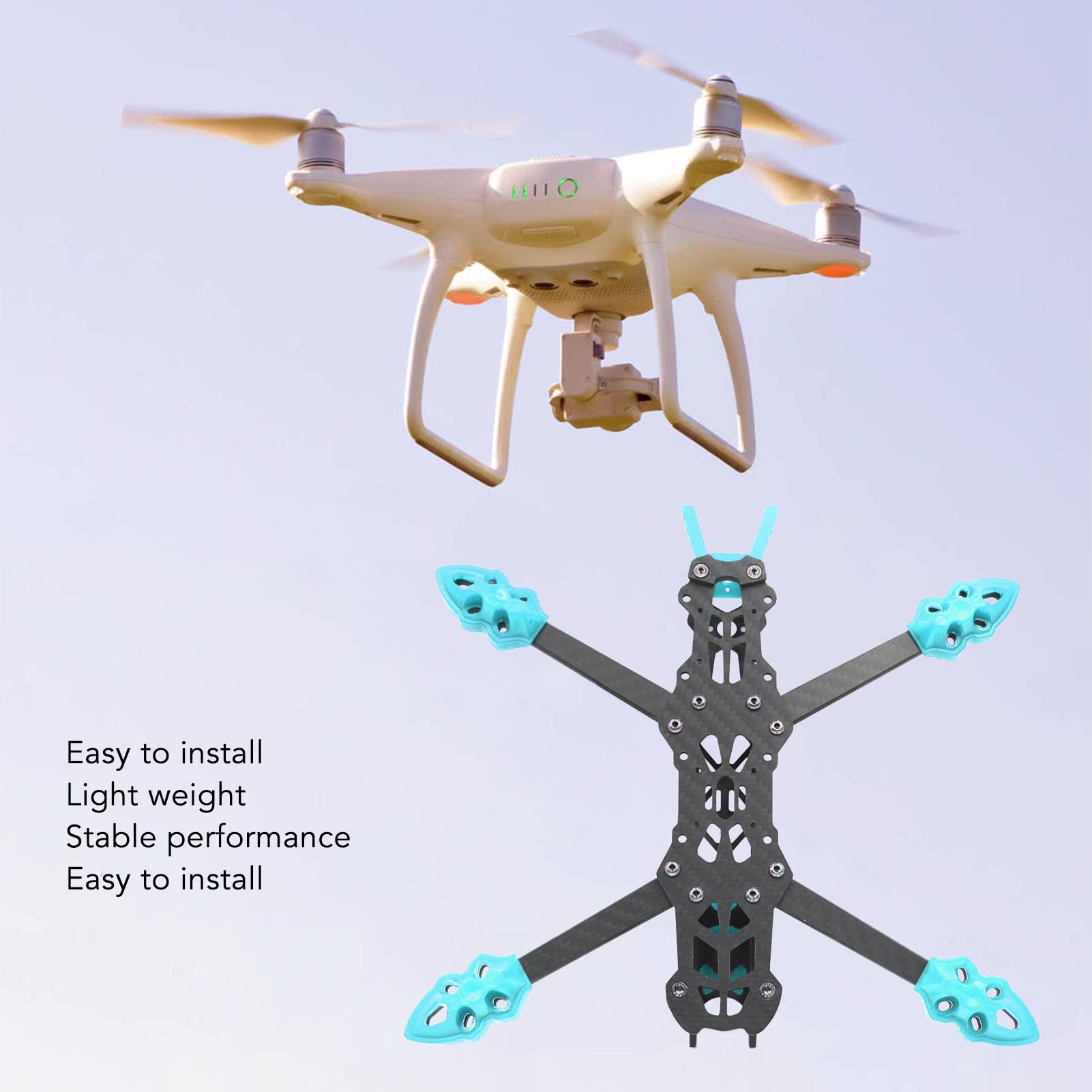 KENANLAN Quadcopter Rahmen Kit, FPV Racing Drohne Rahmen Professioneller 225mm Radstand Carbon Fiber Quadcopter Rahmen für RC Drone Zubehör (Blau)