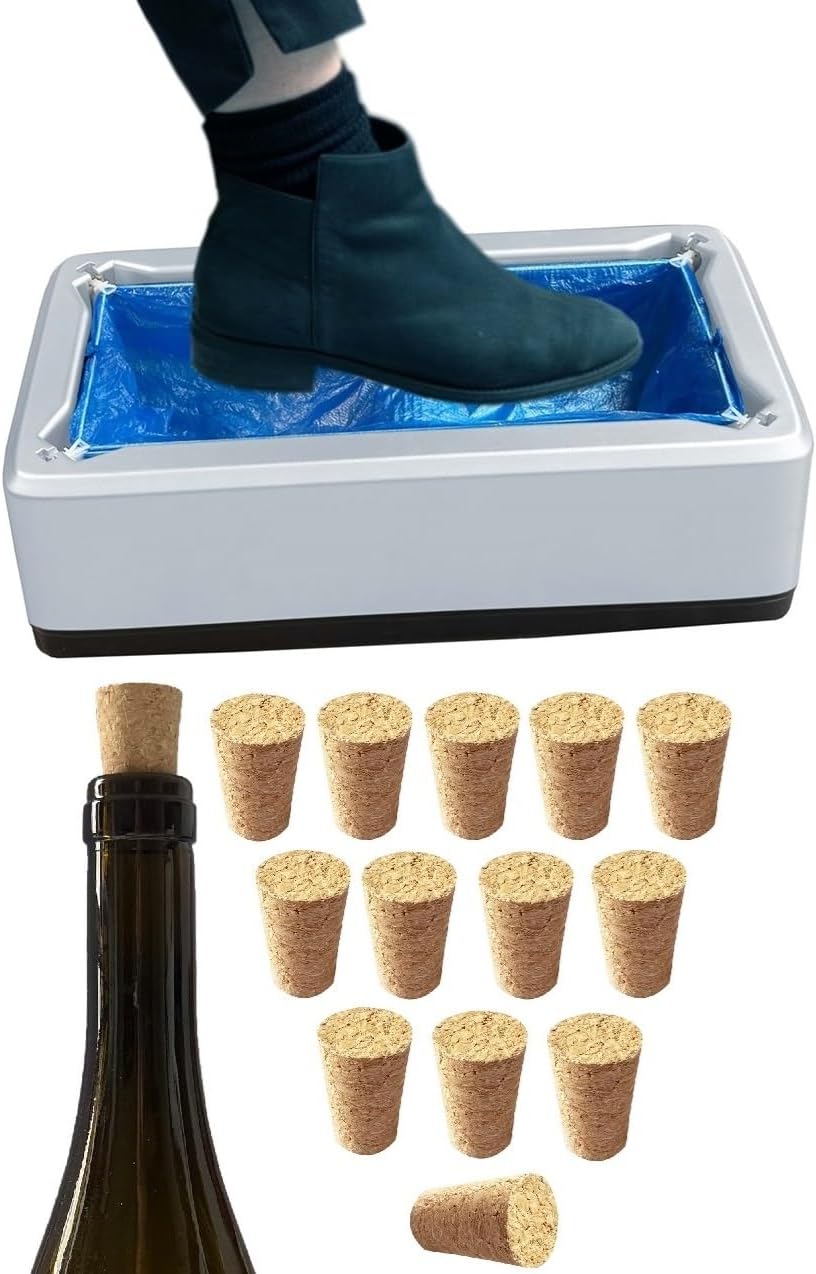 14 Pcs Cork Plugs Soft Wood Corks Natural Tapered Corks Wooden Replacement Corks,Automatic Shoe Cover Dispenser with 100 PCS Plastic Shoe Covers,Shoe Cover Machine for Indoors,Booties