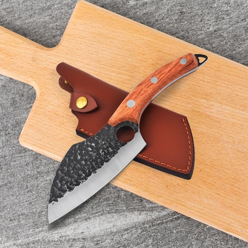 Meat Cleaver,Cleaver Knife Handmade Forged Small Kitchen Knives Multi-purpose Stainless Steel Ring Meat Cleaver Portable Sharp Slicing Knife Scimitar (Color : Knives with sheaths)