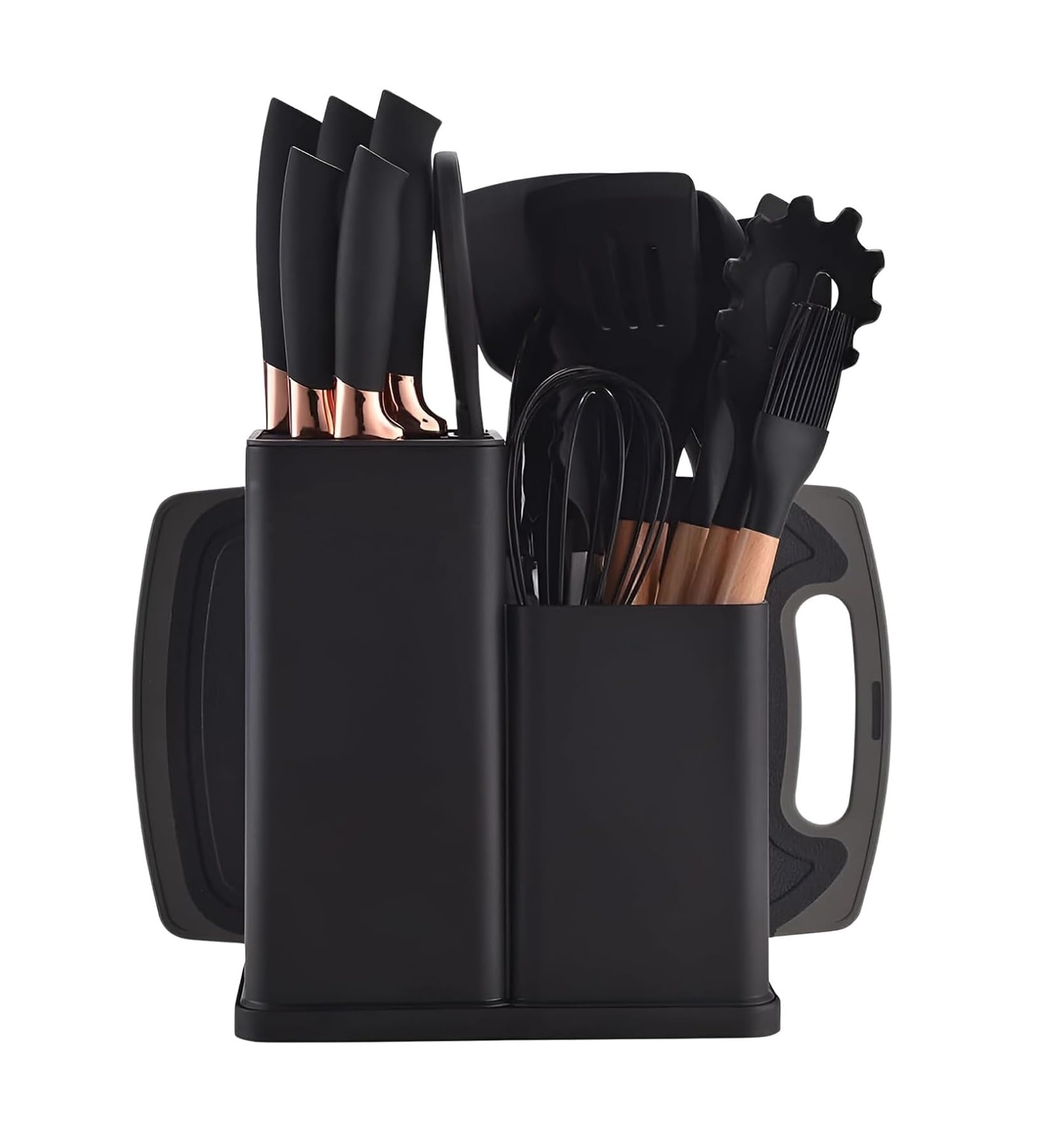 19-Piece Complete Kitchen Utensil Set, Multi-Color Non-Stick Cooking Tools with Silicone Heads, Cutting Board, Knife, Spatulas, Spoons, Essential Gadgets for Home Cooking