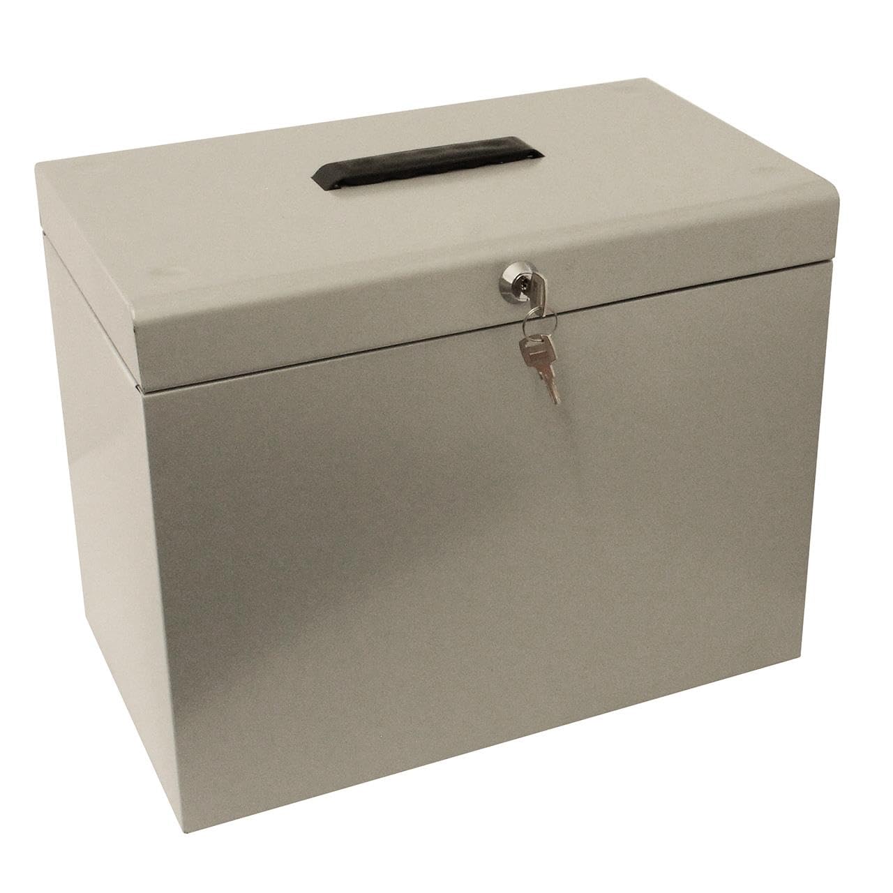 mysmartbuy.com Metal Lockable File Box with 5 Suspension Files & Fold Down Handle - Strong Durable A4 Filing Cabinet, Store & Organise Paperwork & Important Documents - Grey, H30 x W37 x D22cm