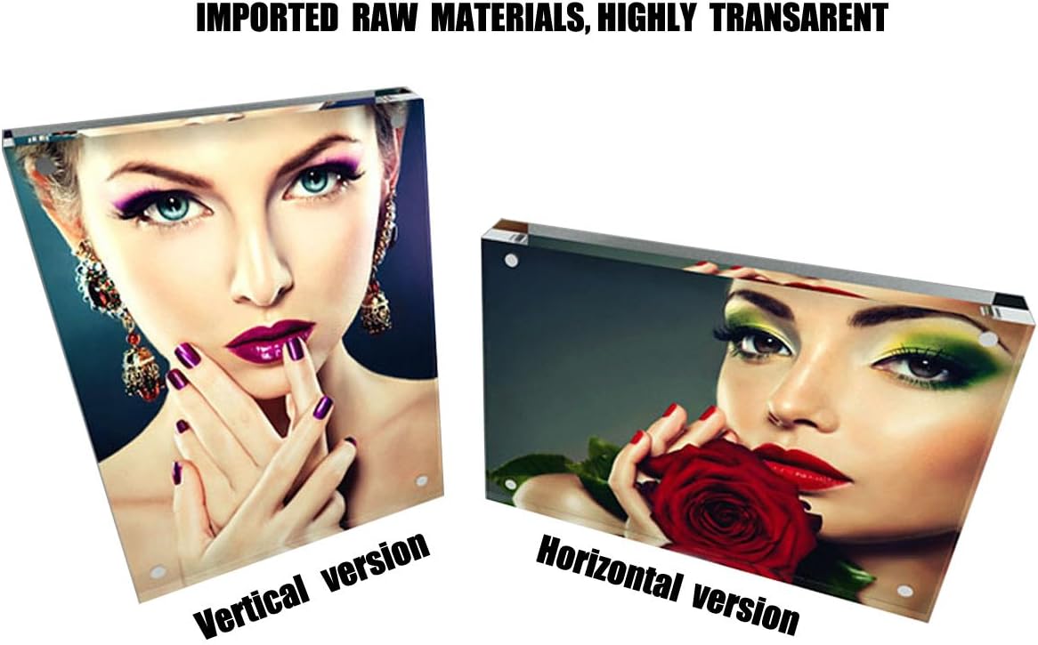 Sooyee 8.5X11 Acrylic Frame, Clear,Magnetic Photo Frame, Double Sided Frameless Standing in Desktop Picture Display,Pack of 1(10 + 10MM Thickness)