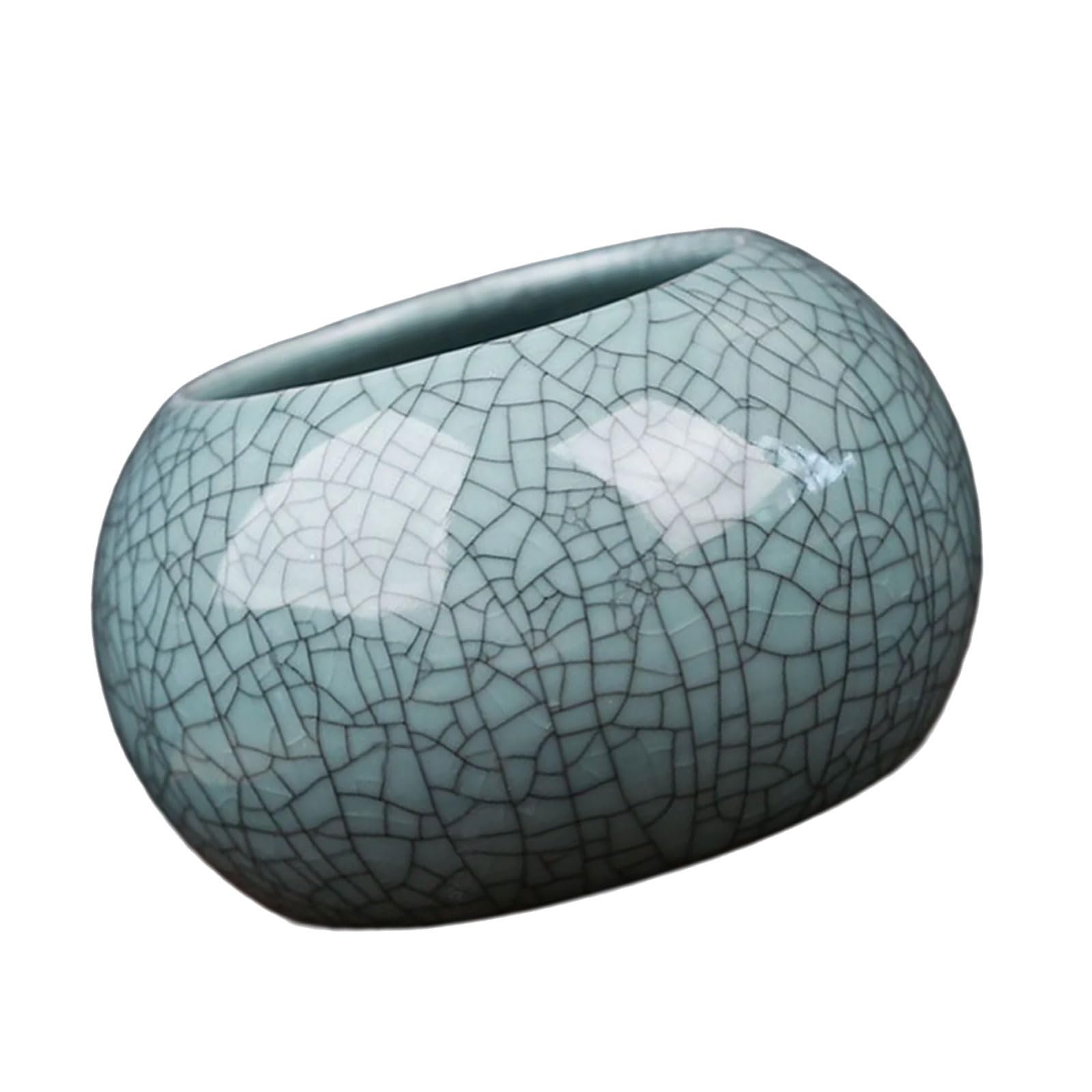 Ceramic Coin Grass Vase Planter Container with Crackled Luminousness for Hydroponic Deck Home Desk Arrangement Elegant Plant Container