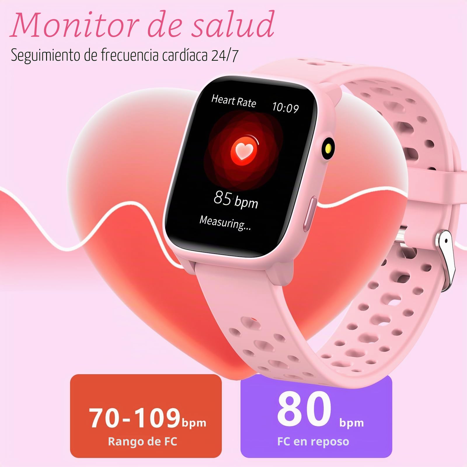Reloj Inteligente Niños Niñas Sin App Necesaria, 1,83" Smartwatch Niños con Podómetro, Resistente al Agua IP68, Reloj Monitor Cardiaco y Sueño, Despertador, Juegos de Rompecabezas (Rosa)