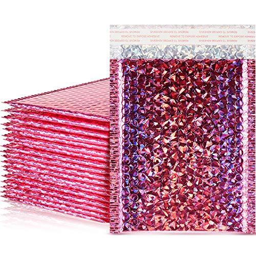 30 Pieces Bubble Mailers Padded Poly Mailers Metallic Holographic Cushion Envelopes Seal Closure Envelopes Shipping Bags for Mailing Packing (Rose Red, 6 x 10 Inch)