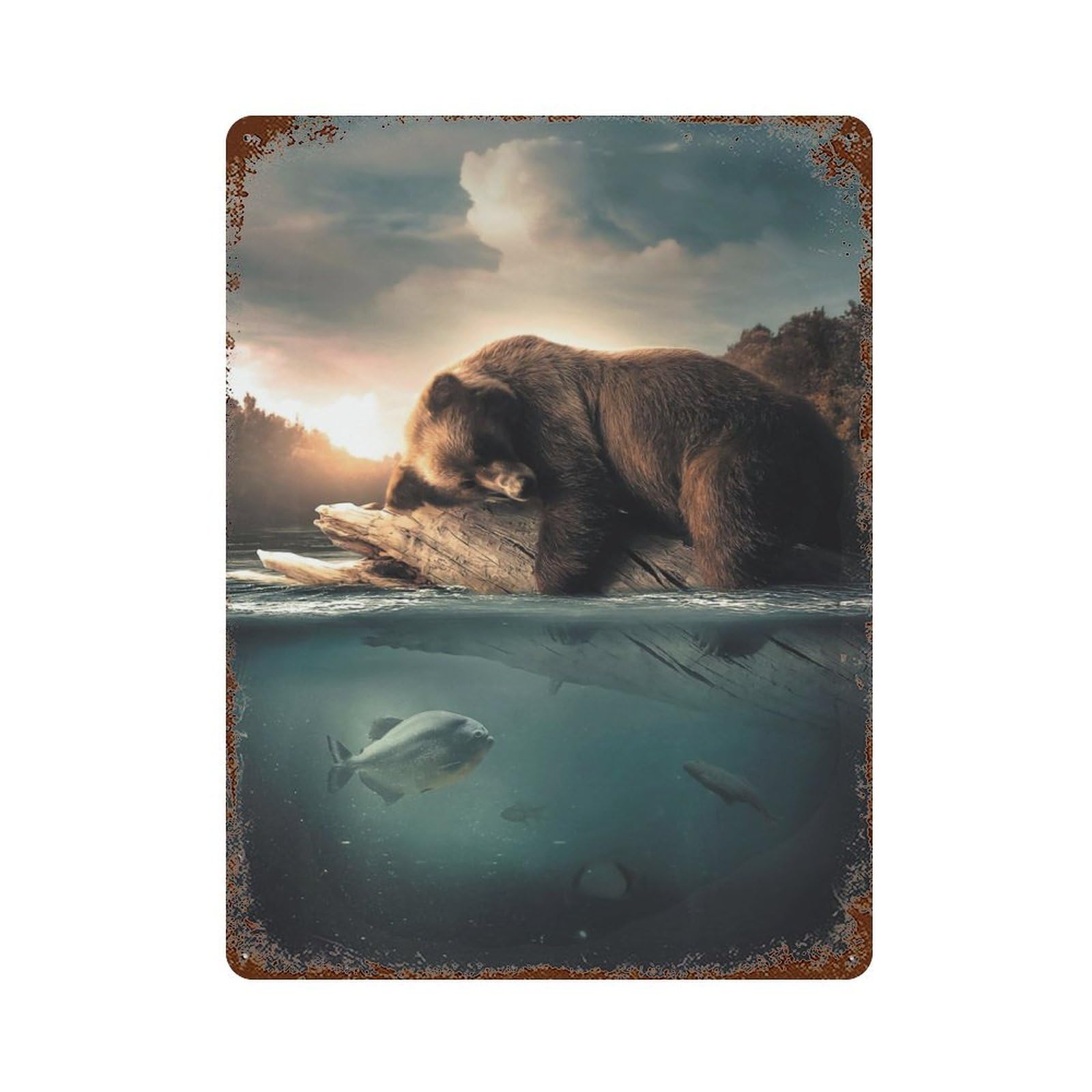 The Floating Bear Vintage Rust Metal Sign 15.7"x11.8", for Pub, Kitchen And Man Cave Decor, Rustic Home Decor
