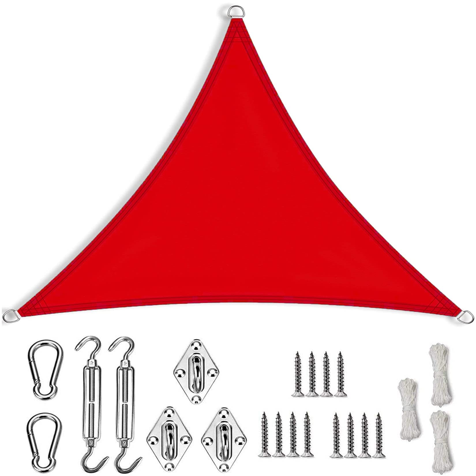 Voile D‘ombrage Triangulaire 3.6x3.6x3.6m Hydrofuge, 95% de Protection UV Auvent en Suspension avec Kit de Montage Corde Libre pour Balcon, terrasse, Jardin, Rouge
