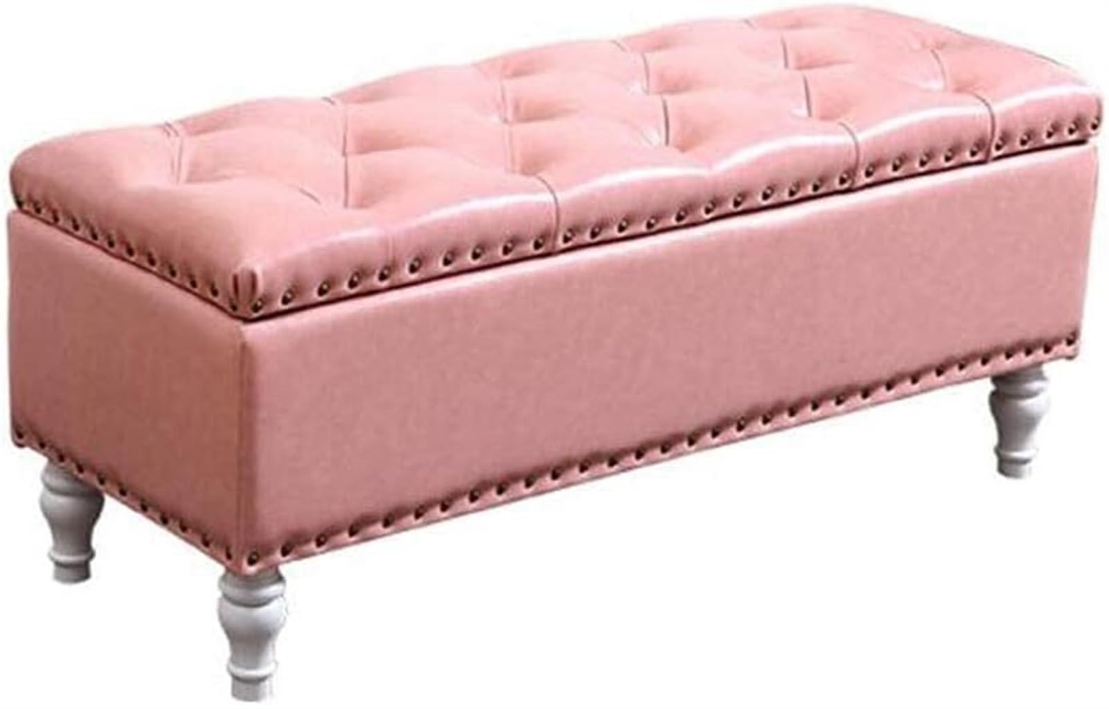 Podnóżek Podnóżek Ottoman Składany Pikowany Sztuczna Skóra Schowek Podnóżek z Pokrowcem Sypialnia Łóżko Stołek Końcowy Sofa Salon Ławka, Różowy-75 cm