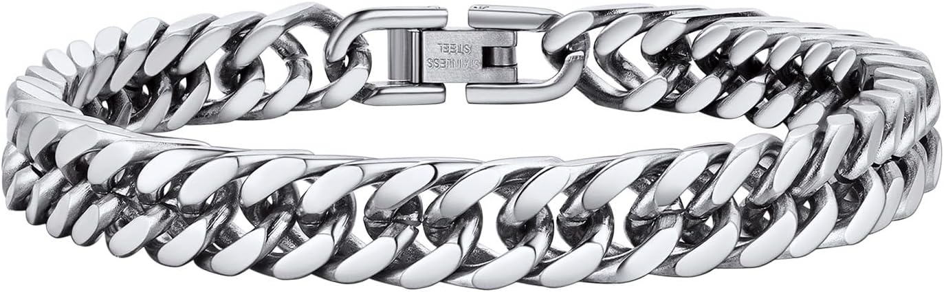 Chain Bracelet for Men - Cuban Link Chunky Bracelet Silver/Gold Plated/Black 8MM/12MM/17MM Width, Hip Hop Jewellery 19/21/23CM Length for Men Boys Teen -with Gift Box