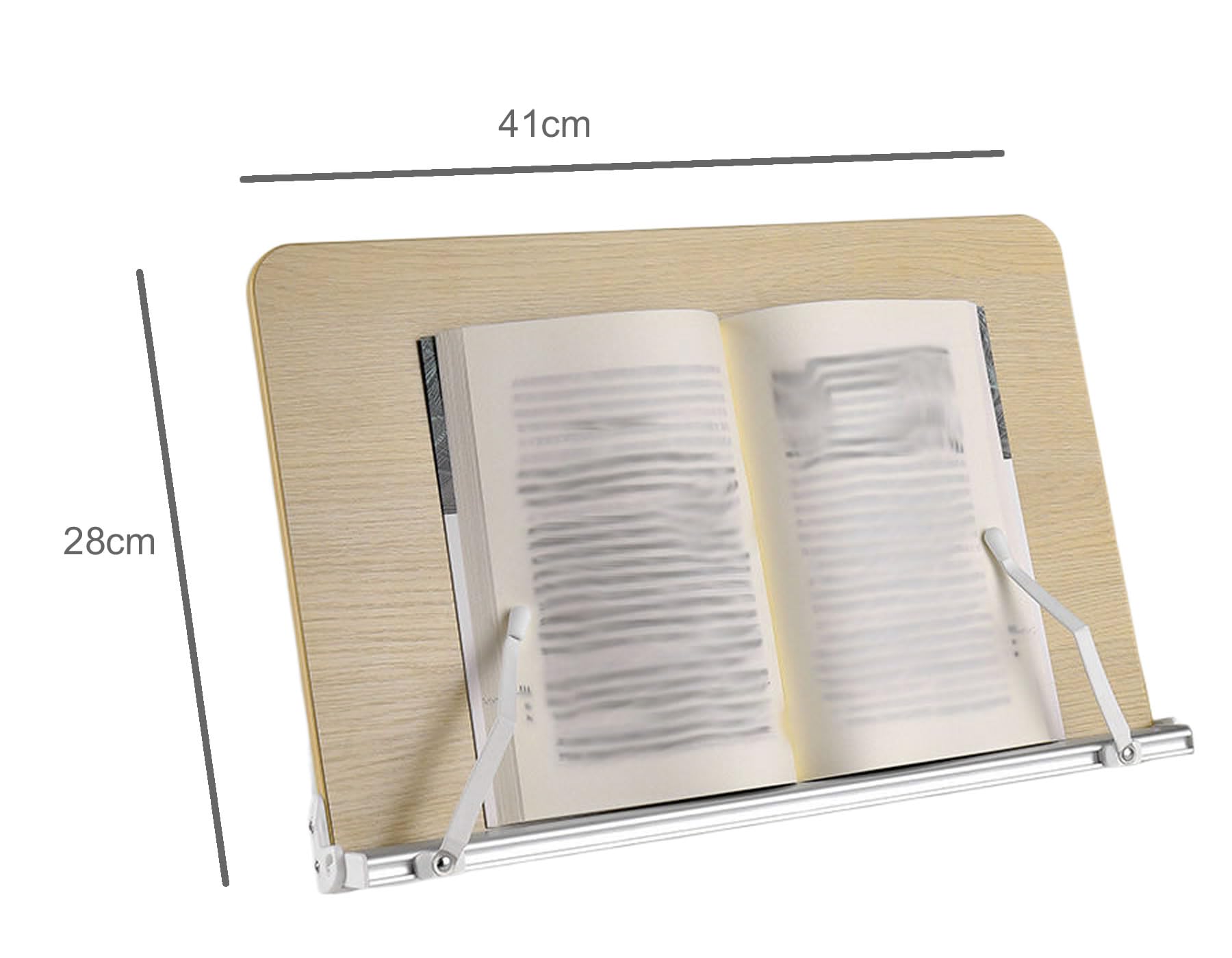 TUKA-i-AKUT Soporte de Libros de Aluminio y Madera de Roble, Ángulos Ajustable 12 Posiciones, Soporte para Lectura y Comodidad Escritura, Atril para Libros Tableta Portátil 41x28cm TKD8062-L