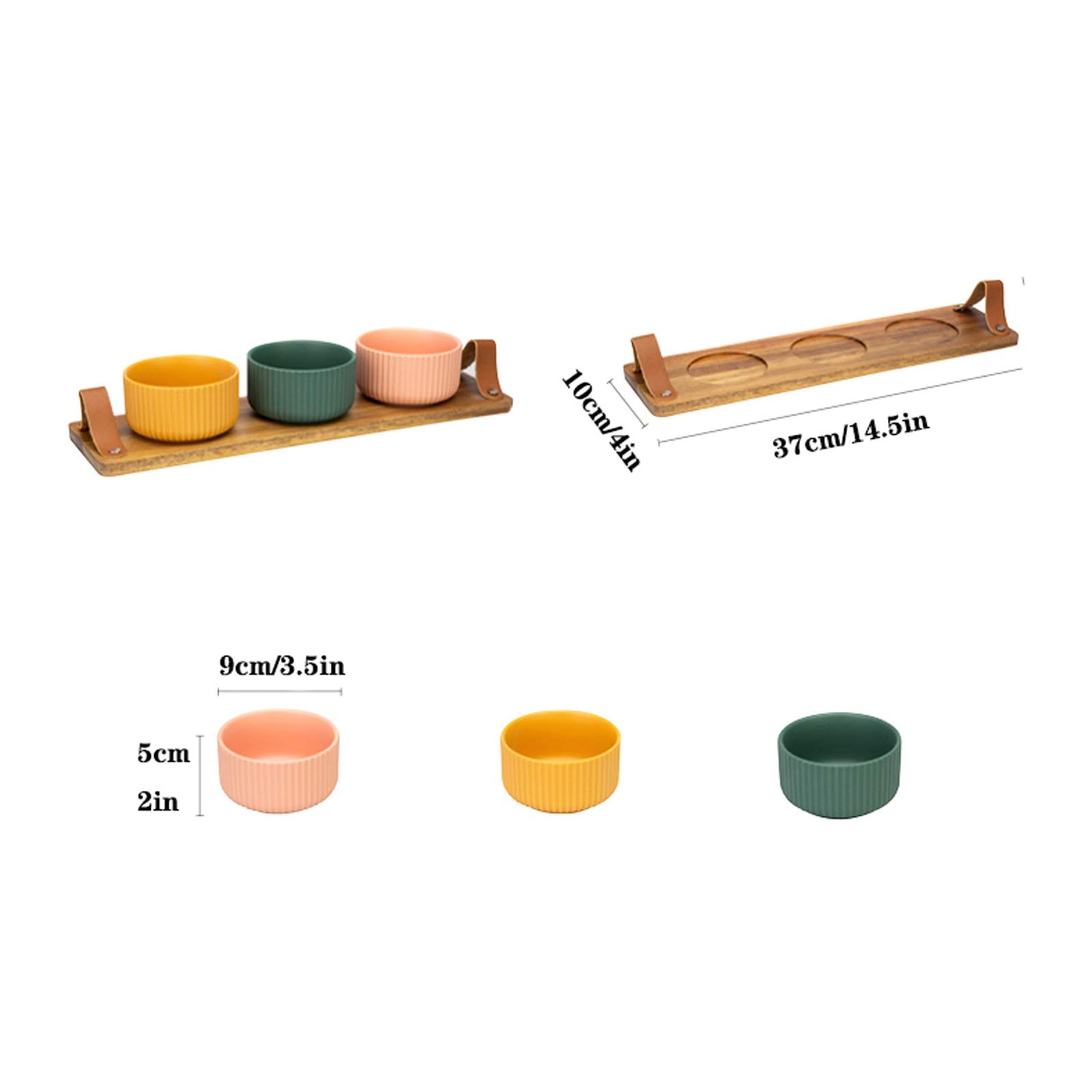 Ciotoline da Snack 3pcs ciotole di immersione in ceramica con vassoio in legno stile giapponese in immersione in salsa di salsa / piatti adatti for dips, cereali, insalate, dessert (giallo / verde / r