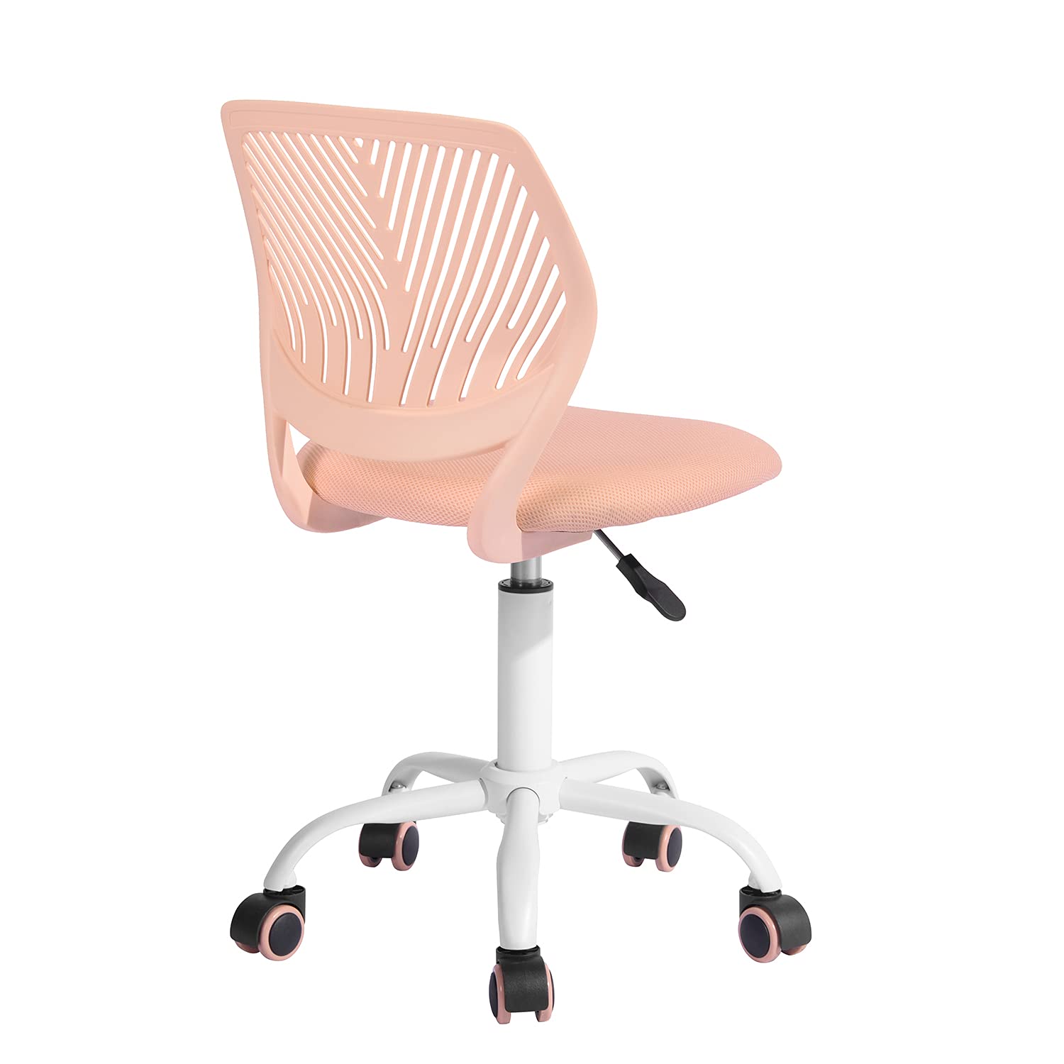 FurnitureR Chaise de Gaming Compacte, Dossier Creux en PP, Hauteur Réglable, Assise Ergonomique Pivotante en Mousse, Base en Fer à 5 roulettes, pour la Lecture, Le Dessin, Le Gaming, Candy Rose