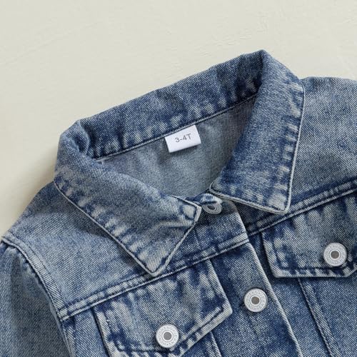 Kids Girl Denim Jacket Toddler Back Bow Pattern Lapel Neck Long Sleeve Front Button-up Tops4