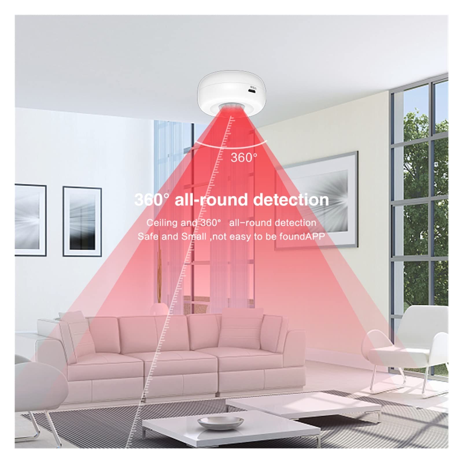Tuya WiFi Sensor de Movimiento Detector de Infrarrojos de Techo Pir Sistema de Alarma antirrobo del Movimiento del Movimiento del Cuerpo Humano(B 15000MAH)