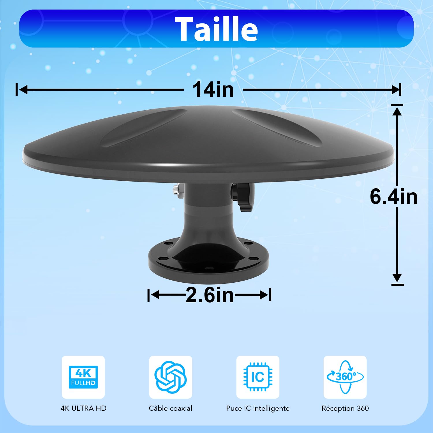 Antenne TV Exterieure avec Amplificateur de Signal Intelligent, Antenne TV Exterieure Puissante Omnidirectionnelle Terrestre TNT HD DVB-T/T2 pour Camping Car, Caravane, Fourgon, Camion, Bateau, Noir