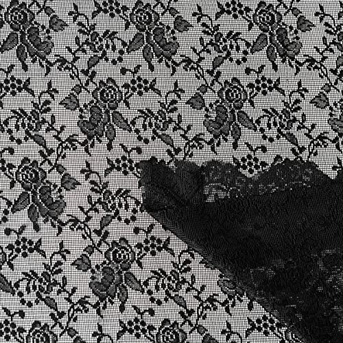Black Lace Curtains For Bedroom - Rose Floral Knitted Sheer Lace Curtains 63 Inch Length, Gothic Black Lace Window Curtains Rod Pocket Vintage Lace Curtains, 52 X 63 Inch, 2 Panels, Black #TOP5