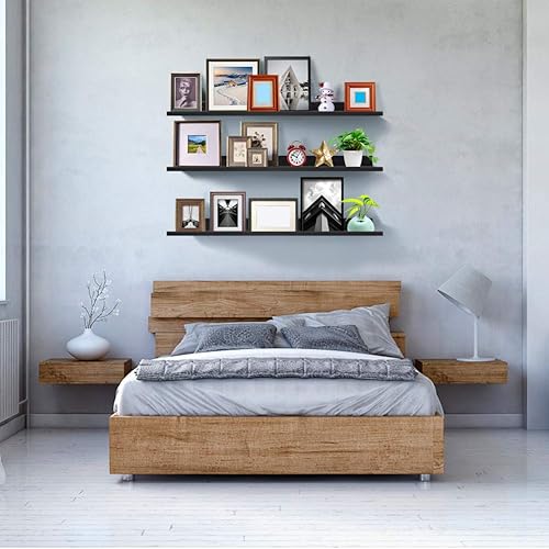 Miniatura 9 de Lavezee Juego de 3 estantes flotantes de 36 pulgadas para pared, repisa rústica para pared, para sala de estar, dormitorio, cocina, baño, color