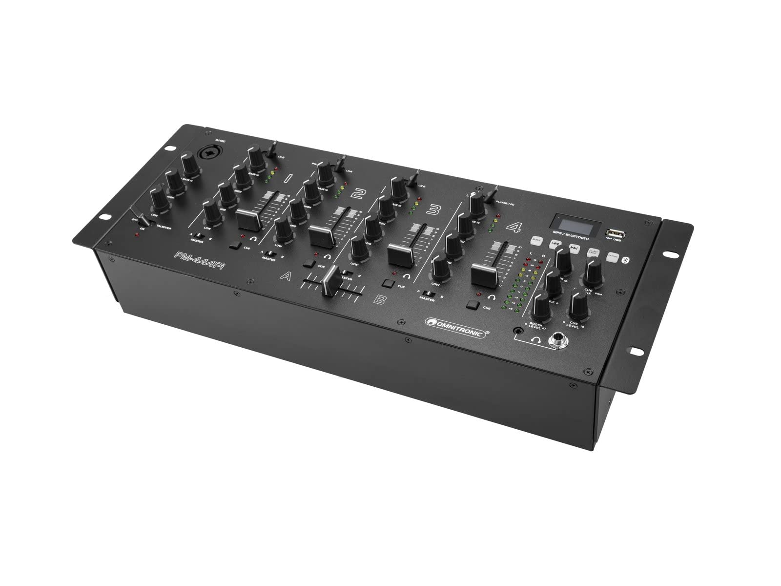 OMNITRONIC PM-444Pi - Mixer DJ a 4 canali con lettore e interfaccia USB, mixer DJ a 4 canali con Bluetooth, lettore MP3 e interfaccia USB