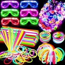 iGeeKid 112 Pcs Glow in The Dark Party Supplies Glow Sticks Bulk LED Neon Party Favor Light Up Toys Gifts Kids Adult 100 Glow Sticks Necklaces Bracelets/6 Light Up Glasses/6 Led Headbands Patriotic