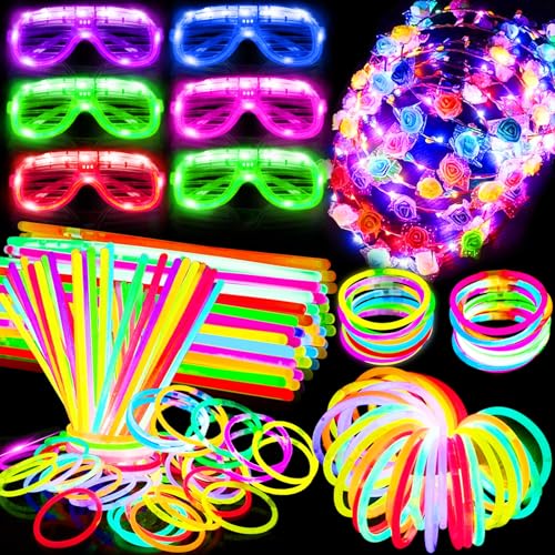 112PCS Glow in The Dark Party Supplies Accessories,Glow Sticks Bu...
