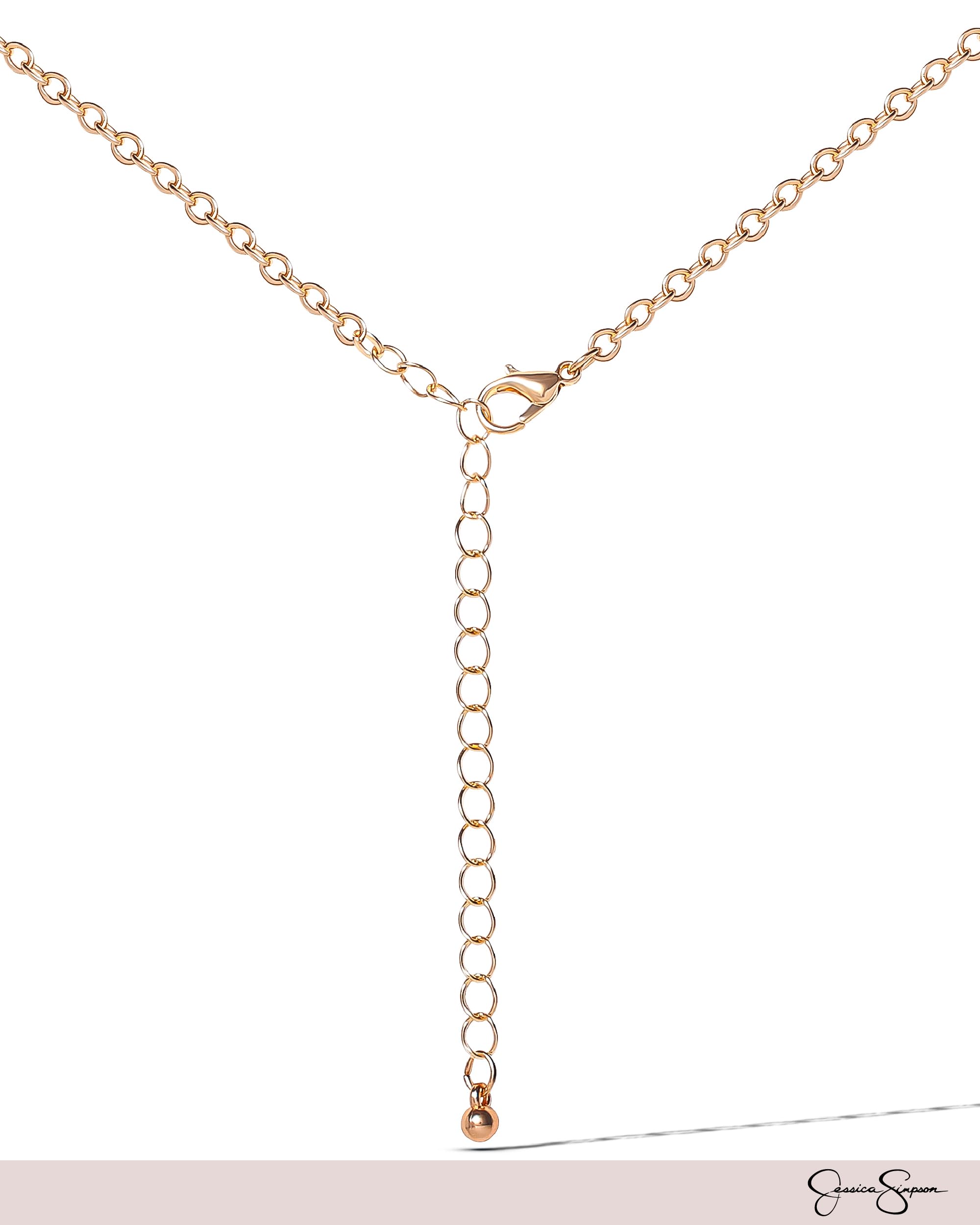 Jessica Simpson Gold-Tone Charm Necklace for Women 18"+3" with Butterfly, Cross, and Heart Charms