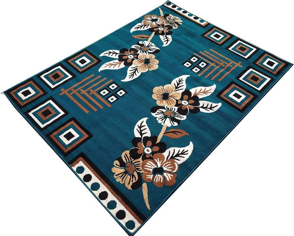 Image of GULDASTA Winter Safe Floral Soft Carpet 4x5 Feet Anti-Slip Compact Living Room Bedroom Area Rug Multi Color Home Decor