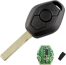 Heart Horse 3 Buttons Car Remote Control Key Shell with 433Mhz ID44/PCF7935 Chip for B-MW E38 39 46 X3 5 Z3 4 1/3/5/7 Series Remote Control Replacement Key with Battery and HU92 Blade (EWS System)