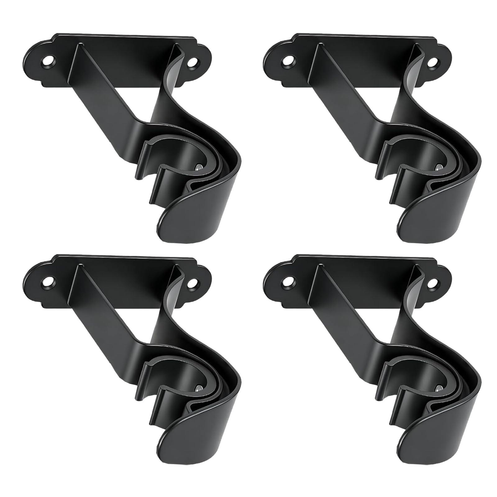 Zbiianxer Black Curtain Poles Brackets Set Of 4 Iron Wall Mount Drapery Rod Track Holders Hangers Hook For 22Mm / 28Mm Curtain