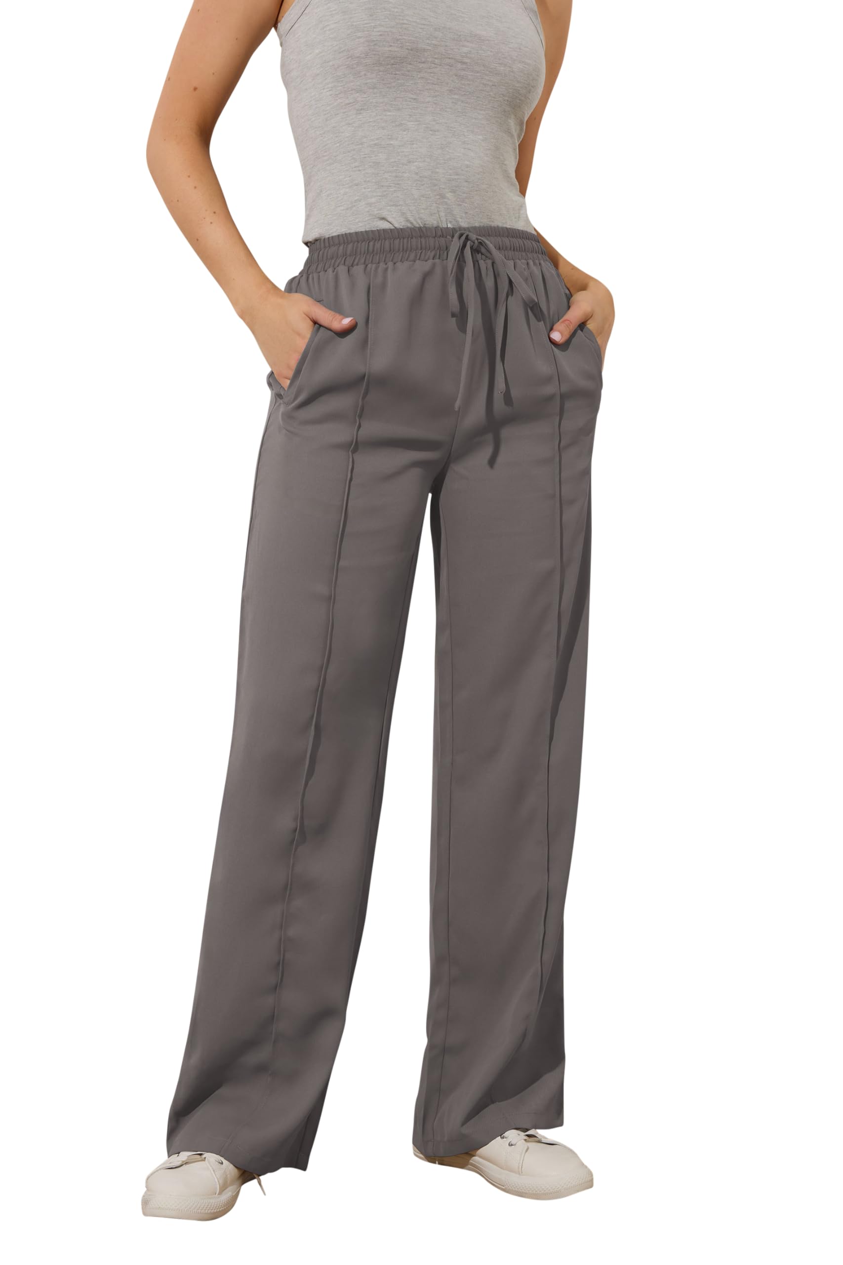 Lts Women's Grey Tall Tie Waistband Wide Leg Trousers Size 22