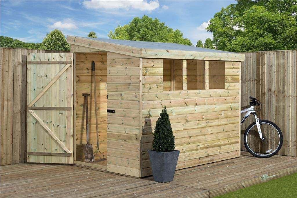 Empire 3000 Pent Garden Shed 8X5 SHIPLAP T&G TANALISED 3 LOW WINDOWS DOOR LEFT
